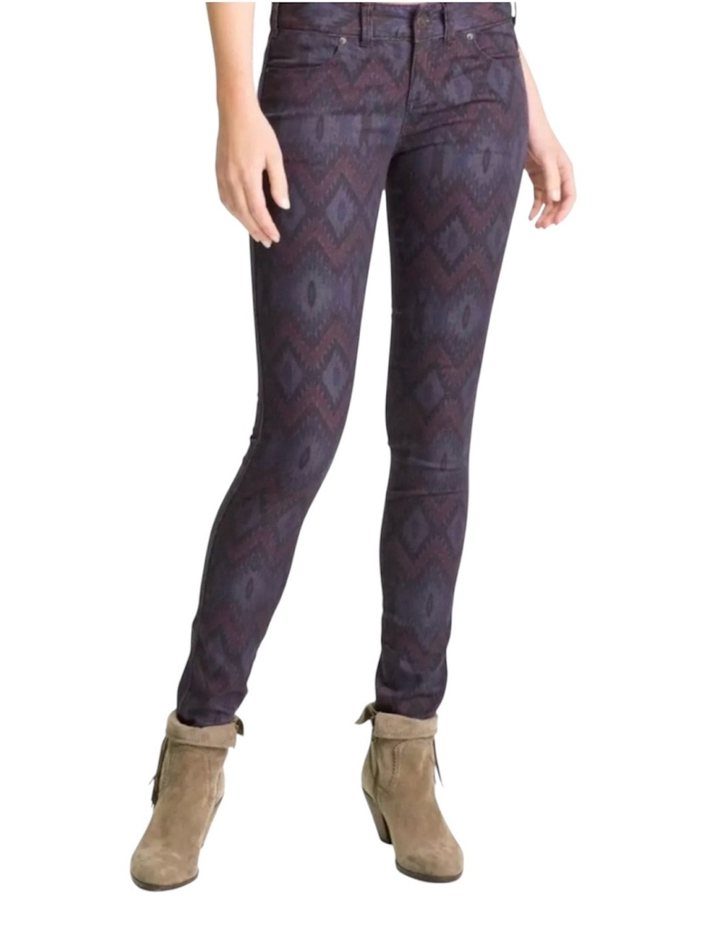 NWT FREE PEOPLE PLUM COLORED IKAT SKINNY JEANS SIZE 25